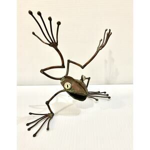 Copper Frog Sculpture Whimsical, Brutalist Folk Studio Art, USA Artist Signed